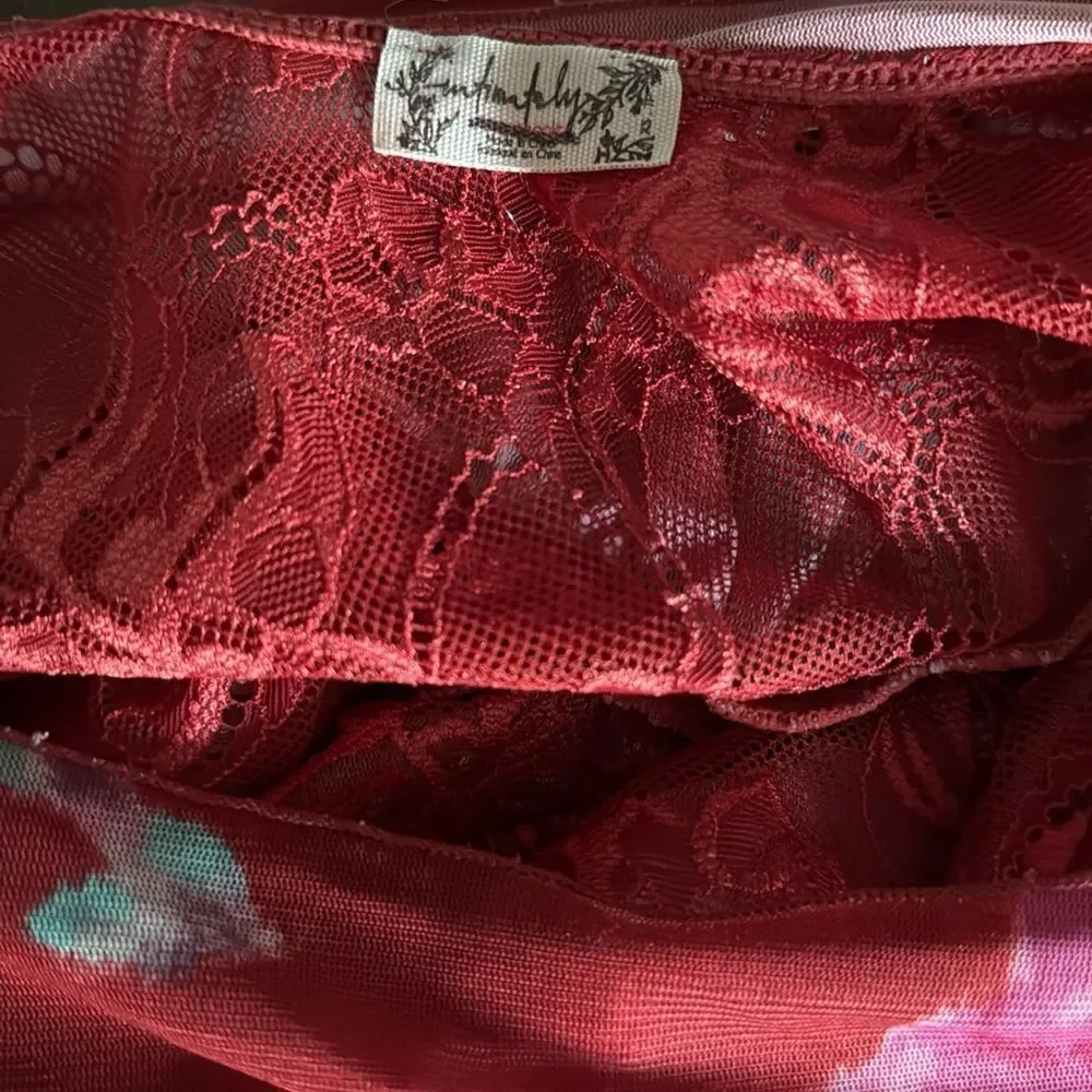 NWOT Free People Undercover Bodysuit XS Floral Thong Off Shoulder Long Sleeve